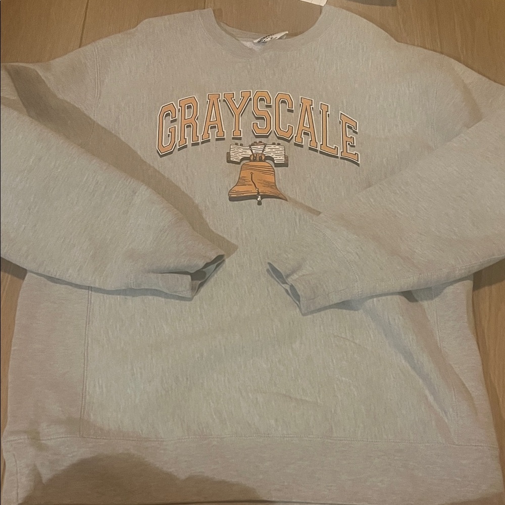 Russell Athletic Light Gray Crewneck with Gold Bell Graphic